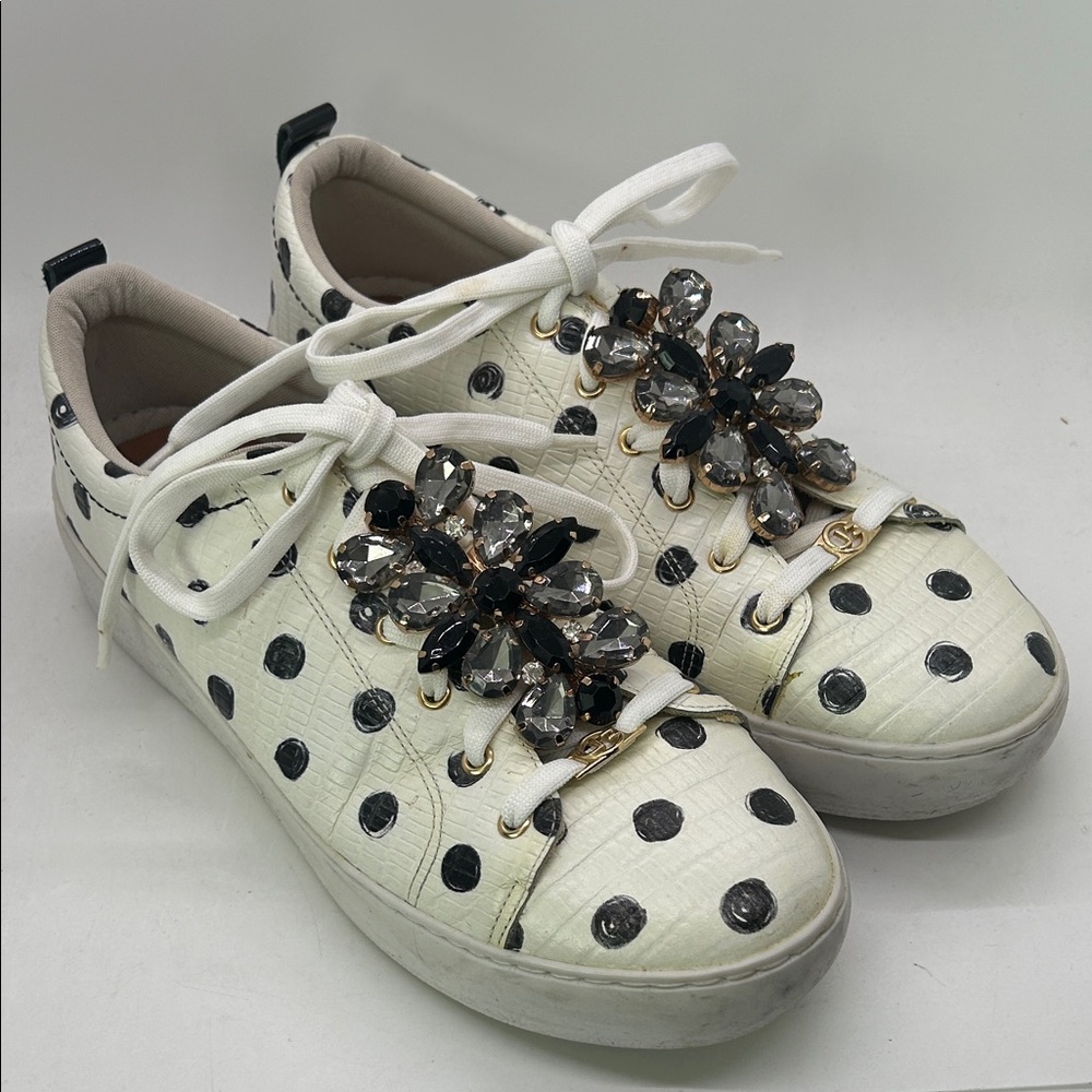 Jorge Bischoff Crystal White/Black Polka Dot Sneakers Shoes **Size 37/US 6**🌺🌺 - Picture 1 of 11